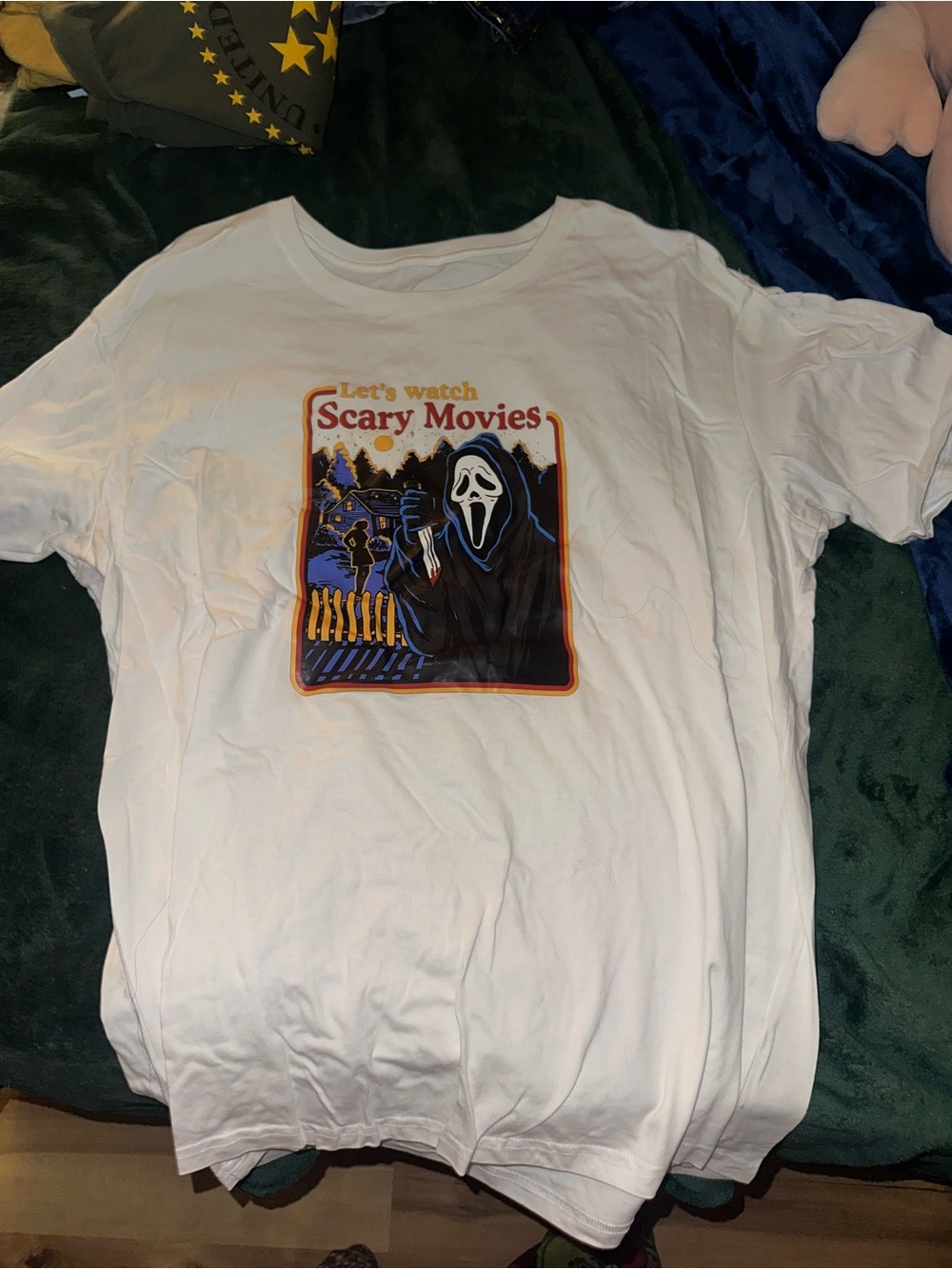 Let's Watch Scary Movies Graphic White Men's T-Shirt